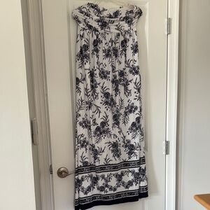 Soma White and Blue Strapless Ruched Sundress